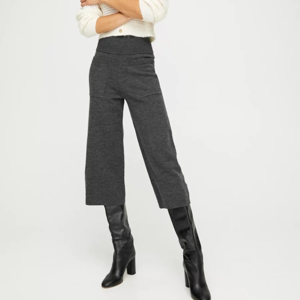 Wilfred Pants XSmall Merino Wool Wide Leg High Waisted Knit Crop Aritzia